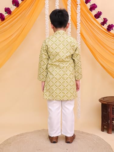 Image of AJ DEZINES Boys Cotton Full Sleeve Printed Kurta Pajama Set for Kids - Ethnic wear | Special Occasion & Traditional Outfit |Boys Kurta Pyjama Set - Regular Fit