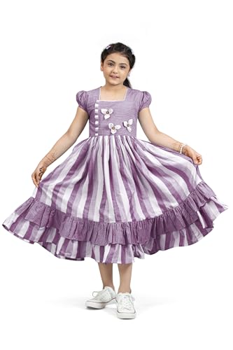 Image of Fashion Dream Girl's Cotton Blend Printed One Piece Dress|Western Casual Calf Frock for Kids