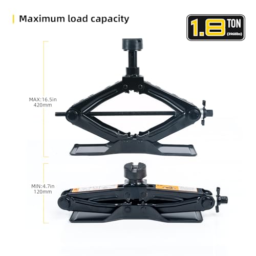 Image of Scissor Jack 1.8 Ton Kit for Car SUV Truck | Ratchet system. Oversized base. Includes lug wrench, gloves, storage bag. For sedan SUV truck.