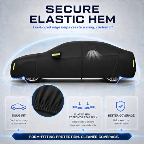 Image of Car Cover All Weather Custom Fit for Model 3 Waterproof 10 Layers 210T Full Cover Universal Heavy Duty Sun UV Rain Hail Protection with Driver Door Zipper Breathable Vents.