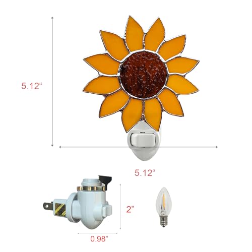 Image of CHEZBABY Stained Glass Night Light Plug into Wall Lamp Decorative Accent Nightlight for Hallway Bedroom Bathroom Kitchen Home Decor(Sunflower)