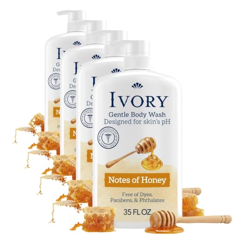 Image of Ivory Body Wash Gentle, Free of dyes, parabens, and phthalates, Honey Scent, 35 oz (Pack of 4)