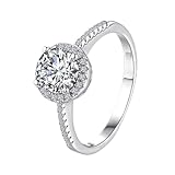 KnSam Anillo de compromiso Au 375/585/750, oro blanco, 4 garras con moissanita, anillo solitario de oro blanco 9 K/14K/18K, talla 47-65, Oro blanco de 18 quilates (750), Moissanita