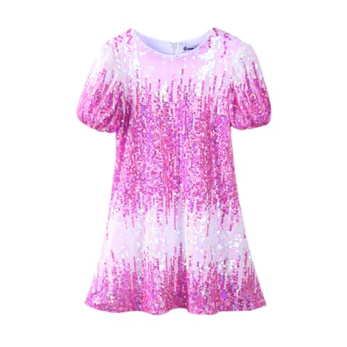 Image of WELAKEN Girls Ombre Sequin Dress Sparkly Fancy Short Puff Sleeves Gradient Party Dress