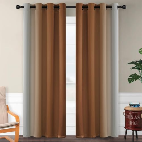 Image of SimpleHome Ombre Burnt Orange to Grey White Curtains for Living Room 52x96L | Room Darkening Curtains for Bedroom,Gradient Light Blocking Curtain,Thermal Insulated Grommet Window Drapes,2 Panels,96 Inch