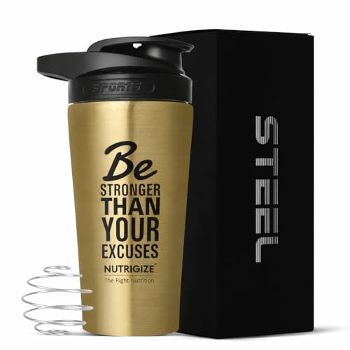 Image of Stainless steel shaker 700ml protein shaker bottle - leak proof 304 SS food grade steel, gym shaker, shaker bottles for protein, steel shaker for gym (Golden)