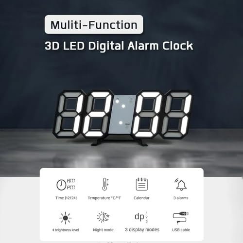Reloj de pared digital LED con modo nocturno para evitar reflejos 7