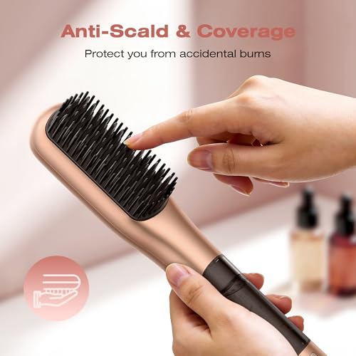 Image of Steam Hair Straightener Brush, Steamline Pro 3 in 1 Straightening Brush, Curly & Frizzy Hair,Smooth Without Flattening, 5 Temp Settings & LED Display, Dual Voltage, Professional Tools, Elegant Orange