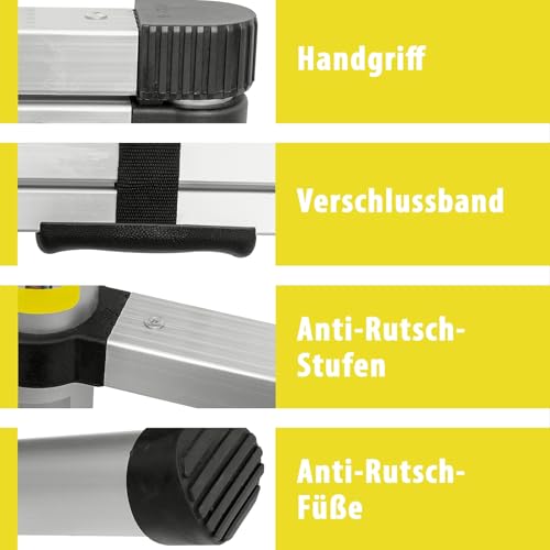 Eaxus® Teleskopleiter 3,8m - DIN EN 131 Aluminium Mehrzweckleiter Ausziehbar mit 13 Stufen, Silber