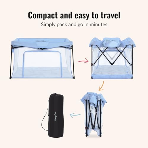 Image of Dream On Me Ziggy Playpen Only, Soft Base, Portable, 43.3in, Blue | Soft padded base, non-cross frame, foldable iron frame, 210D nylon, Ages 6-36mo, 30lbs, ASTM certified, Quick setup.