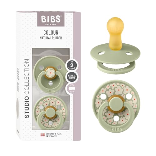Image of BIBS Pacifiers - Studio 2 Pack | Round Nipple Baby Pacifier | BPA Free Natural Rubber Latex Soother | Made in Denmark | Size 6+ Months | Jasmine Sage