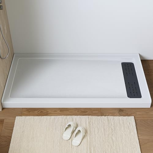 Image of HOROW Shower Base 60 inch x 32 inch, Right Drain Single Threshold Shower Base in White with Efficient Drainage, Non-Slip, Stainless Steel Cover, Small Rectangle Acrylic Shower Pan for Bathroom