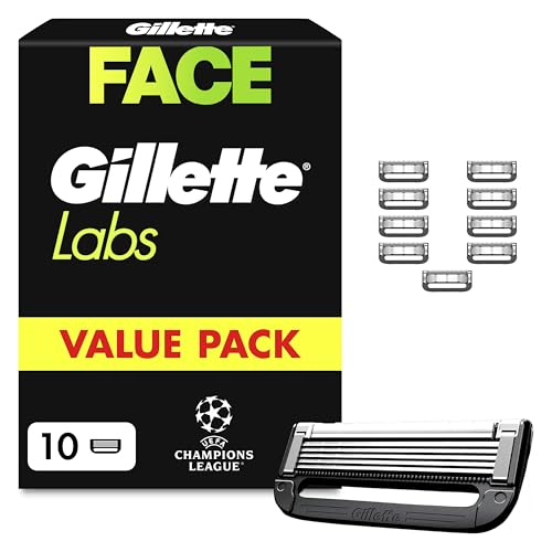 Gillette Labs Mens Razor Blades 10 Shaving Blade Refills Heated Razor Blades Men with Exfoliating Bar Compatible with Labs Razors for Men