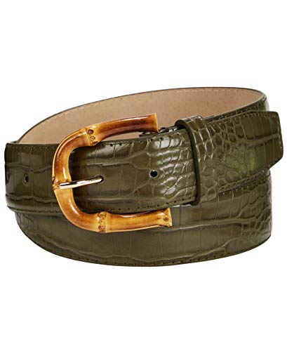 Steve Madden Womens Croc-Embossed Faux Leather Belt (Khaki, Medium)