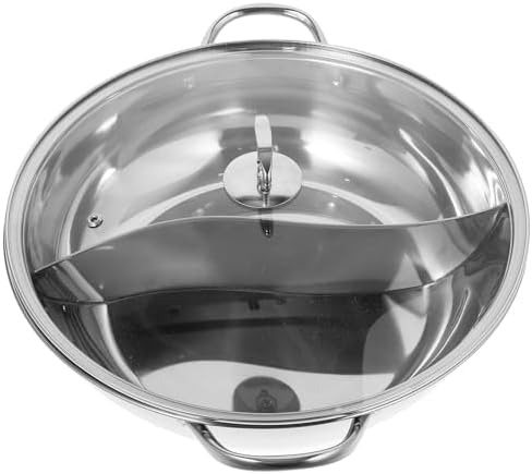 HOLIDYOYO Stainless Steel Hot Pot Cooker with Dual Compartments and Glass Lid Large Capacity Divided Hot Pot for Cooking at Parties Easy to Clean Two-flavor Fondue Set