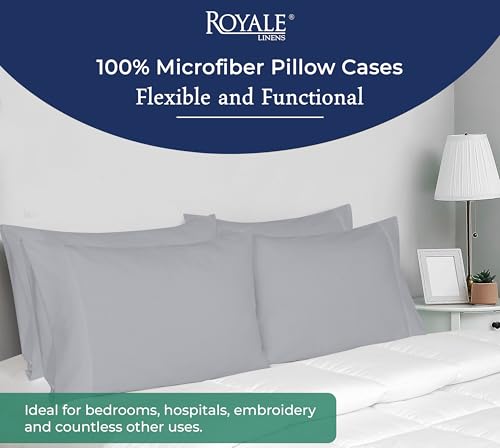 Image of Royale Linens King Pillowcase Set of 2 - Bed Pillow Cover - 20 inch x 40 inch -Silver Pillowcases - 1800 Brushed Microfiber, Wrinkle & Fade Resistant - Soft & Cozy- King Size Pillow Case (Silver)
