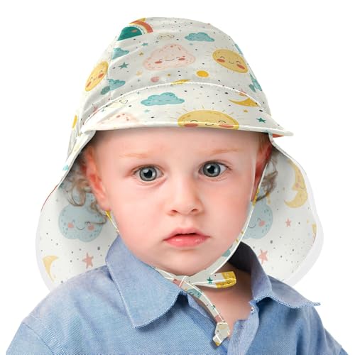 Cartoon Clouds Moon Star Rainbow Cute Unisex Baby Beach Hats Boys Hat Girls UPF 50+ Neck Flap Traveling Swim2