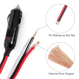 GUNGY Spinotto Accendisigari Auto 12V Presa Accendisigari Cavo Prolunga 2M 14AWG Spina Accendisigari Maschio con Fusibile 15 A per Auto SUV Camper