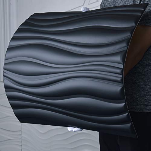 Image of Art3d 3D Leather Tiles Decoartive 3D Wall Panels, Black Wave 23.6 inch x 23.6 inch (6 Pack)