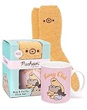 Owreen the Cat Carácter Taza y esponjosos calcetines Set de regalo para él y con ella, si conoce a alguien que ama el gato atigrado gris animado, entonces esta taza Pastel Pink Pusleen y el conjunto de calcetines mullidos es el regalo perfecto para el Día de las Madres, Navidad e Hijas o Friends Cumpleaños !