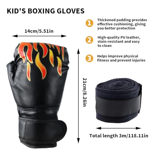 Tibapla 2 Pieces Kids Boxing Gloves, PU Sparring Training Junior Boxing Gloves with 1 Pair Hand Wraps boxing Elementary Boxing gloves for Boxing Training in the Age Group 3-13 Years Old - Image 2
