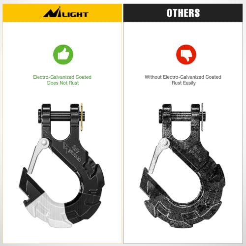 Image of Nilight Forged Steel Winch Hook 3 /8 inch Grade 70 Safety Latch Winch Cable Hook Stopper & Clevis Slip Hook Sets, Included Allen Wrench,Max 35,000 lbs,Black