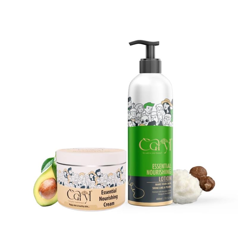 Image of CARYL Essential Nourishing Cream 100g & Body Lotion 200ml Combo Pack |Nourishing Moisture Cream for Dry Skin Women, Men | Non-Sticky, Long-Lasting, Intense Hydration Skincare Kit | Soft, Smooth & Healthy Skin Moisturizer Lotion for All Skin Type | Best For Gift