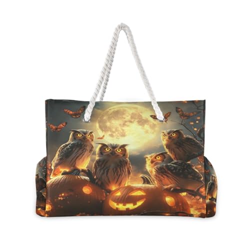 Large Beach Bags Totes Canvas Tote Shoulder Bag Owl Pumpkin Water Resistant Bags for Gym Travel Daily2