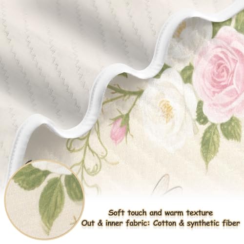 Custom Watercolor Rose Flower Bees Pink Cream Kids Blanket Soft Custom-Made Animal Name Blanket for Girls or Boys 30x40in cobijas para personalizadas2