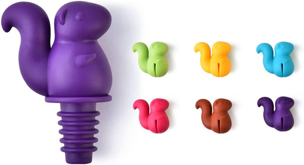 6+1PCS Squirrel Shapes Wine Stopper Set, Silicone Wine Bottle Stopper, Reusable Fun Animal Bottle Stopper, Gift Box Package Bottle Stoppers Set