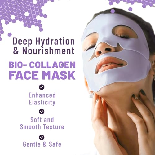 Image of TOLEVITA Bio-Collagen Hydrogel Face Mask - Hydrating & Nourishing Mask with Niacinamide, Galactomyces & Hyaluronic Acid - 6 Pack, Improves Elasticity & Softens Skin, For All Skin Types (Purple)