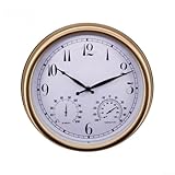 ComfyHarbor Orologio da parete silenzioso da 15 pollici con indicatore di umidità della temperatura, orologio al quarzo senza ticchettio, orologio rotondo in bronzo, facile da leggere, numeri grandi