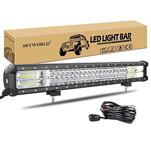 SKYWORLD Barre LED 4x4, 58cm 324W Barre Lumineuse LED de Travail 12V Con Faisceau de Câblage Rampe LED Feux Phare LED Projecteur LED pour Voiture Tracteur Camion Quad Véhicule Bateau Cover