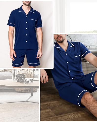 Image of SWOMOG Mens Pajama Sets Short Sleeve Sleepwear Button Down Loungewear Soft Modal Lounge Pjs with Pockets S-XXL