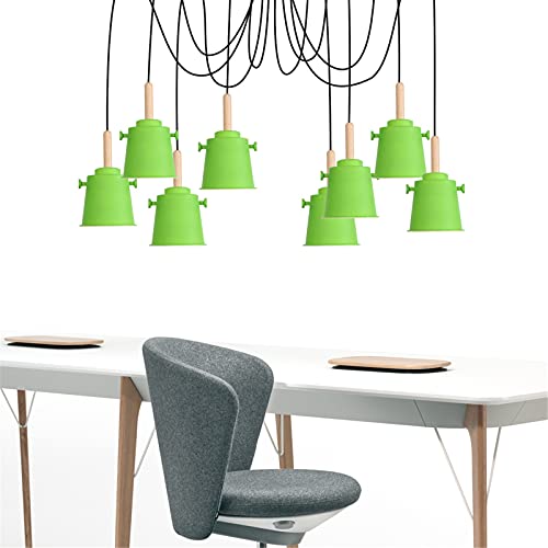Lustre Industriel Moderne Métal Réglable Jaune et Vert à 8 Suspensions - 2