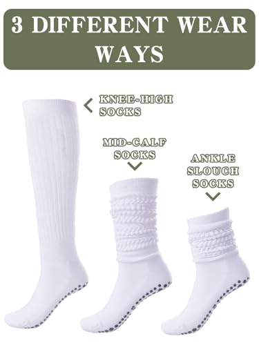 Pilates Socks with Grips for Women, Yoga Slouch Socks, Non Silp Scrunch Slipper Long Sock for Hospital Barre Workout2