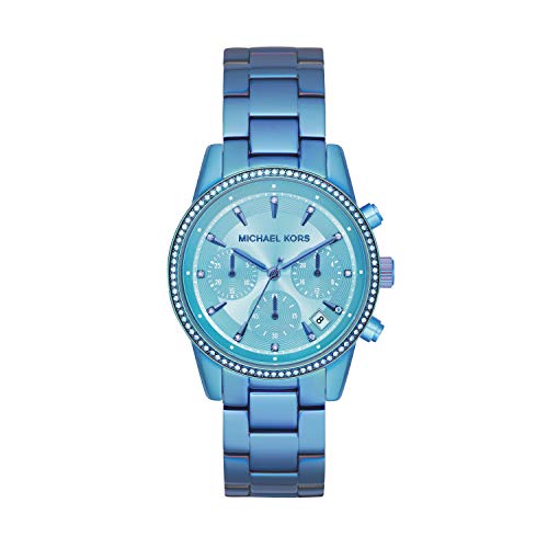 Michael Kors Women's Ritz Quartz Watch with Stainless Steel Strap, Blue, 18 (Model: MK6684)