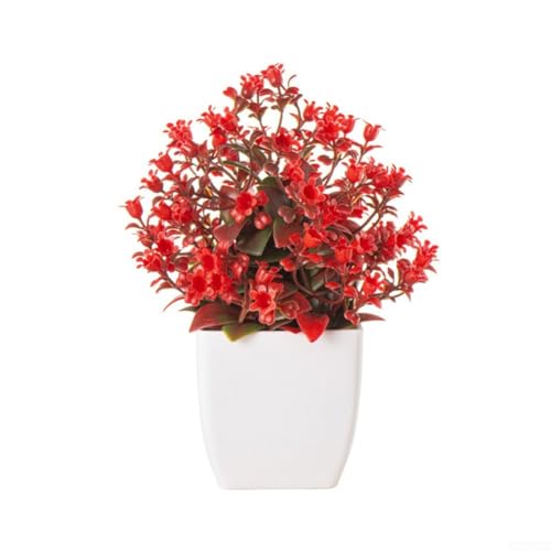 Yuanpgky Juego de 6 flores artificiales en maceta con decoración de lazo rústico, plantas de plástico sintético de polietileno para decoración del hogar y la oficina, mini arreglos de 17 x 5 cm