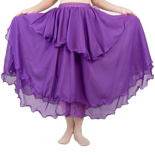 MUNAFIE Langer Chiffon Dreilagig Swing Tanz Röcke für Damen Bauchtanz Rock Tanzkleid Bauchtanz Kostüm lila Rock