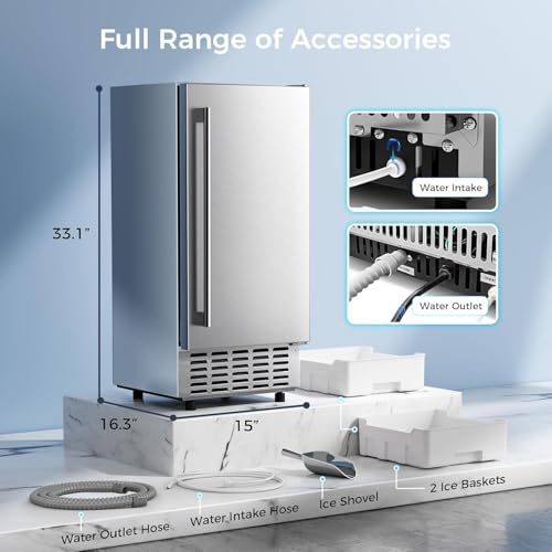 Image of Kismile Under Counter Nugget Ice Maker, Pebble Ice Machine 80 lbs /Day, 24H Timer, Self-Cleaning, Double Ice Baskets, Built-in Ice Maker for Home & Office (Grey)
