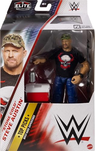 Mattel WWE Top Picks Elite Action Figure & Accessories Set, “Stone Cold” Steve Austin 6-inch Collectible with Swappable Hands, Ring Gear & 25 Articulation Points - image 2
