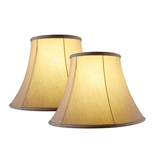 Linen Lamp Shade Set of 2, E Brand Bell Fabric Lamp Shade for Table Lamp and Floor Lamp. 9x18x14 inch, Satin Fabric Hand Crafted, Spider