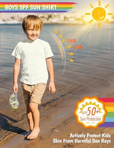 Image of Boy's UPF 50 Rash Guard Swim Shirts Short Sleeve Sun Protection SPF Fishing Surfing Water Beach Shirts Quick Dry