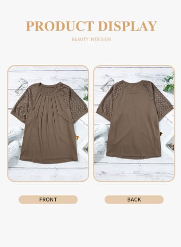 Image of Eytino Plus Size Tops for Women Summer Lace Short Sleeve Crewneck Loose Casual Blouse Tunic T Shirts(1X-5X)