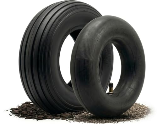 Schubkarrenreifen Set 400mm (4.80/4.00-8) 2PR von Tergato Robuster Mantel (Decke) & Premium Butyl-Schlauch mit geradem Ventil OHNE FELGE Rillenprofil bis 2 0 Bar Ersatzreifen für Schubkarren