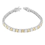 925 Sterling Silver Princess White Cognac Chocolate Brown CZ Classic Tennis Bracelet