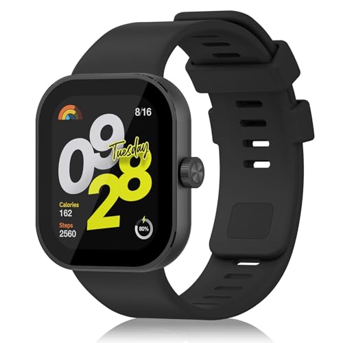 AK Bracelet pour Xiaomi Redmi Watch 4 / Xiaomi Mi Band 8 Pro, Silicone Étanche et Respirant, Résistant à la Transpiration, Noir, 5.6
