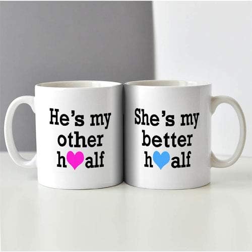 exciting Lives - Better Half Mug - Gift for Anniversary, Wedding, Valentine's Day - for Husband Wife Girlfriend Boyfriend - Set of 2, 330 ml Multicolour