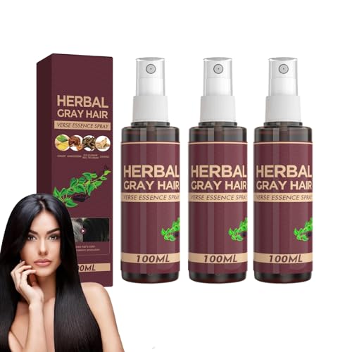 Spray coprente per capelli grigi alle erbe e ritocco delle radici - Colore temporaneo per capelli per donne e uomini con balsamo scurinte, ripristino immediato del colore naturale (3 bottiglie)