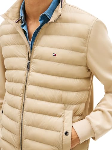 Tommy Hilfiger Herren Sweatshirt mit Reißverschluss Mix Media Stand Collar Steppjacke, Beige (Sandalwood), M – Ansicht 4